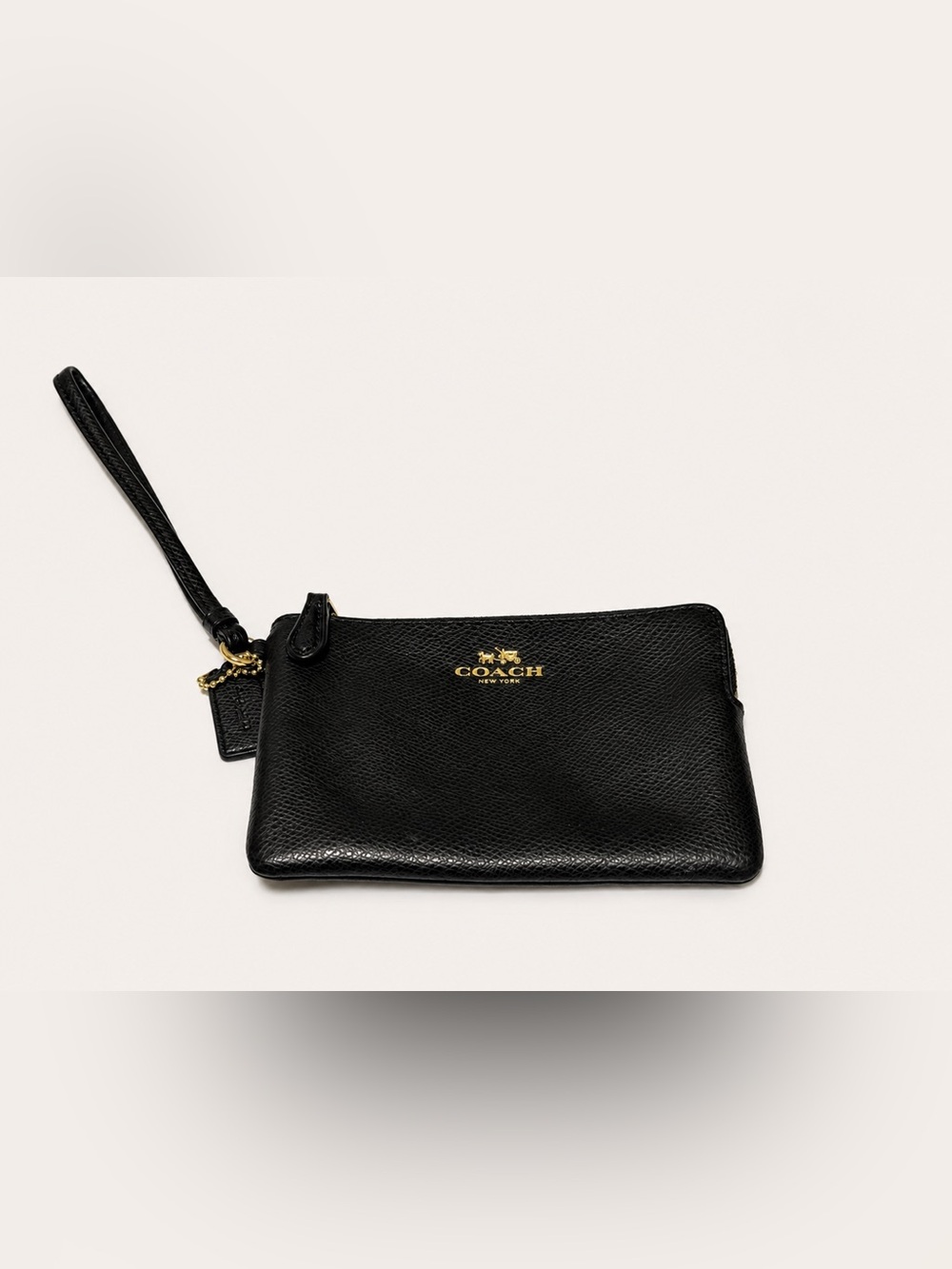 Coach Black Leather Zip Wristlet with Gold Logo